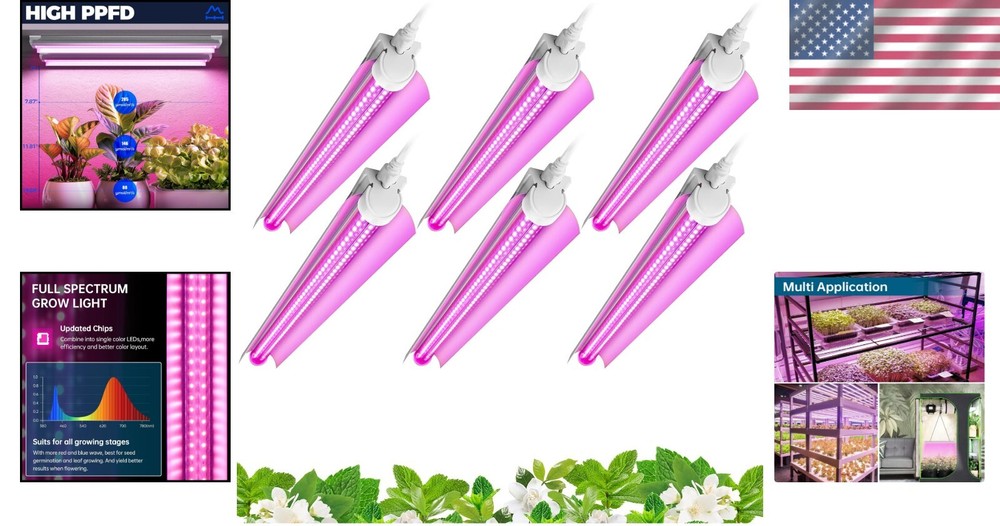 Energy Efficient Pink LED Grow Light with Touch Control, 6-Pack for Indoor Use