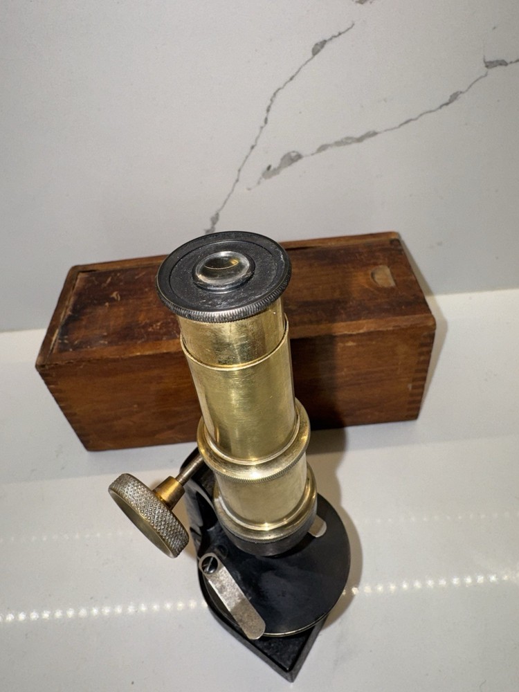 Vintage unbranded cast iron Microscope Germany Brass Black Microskope