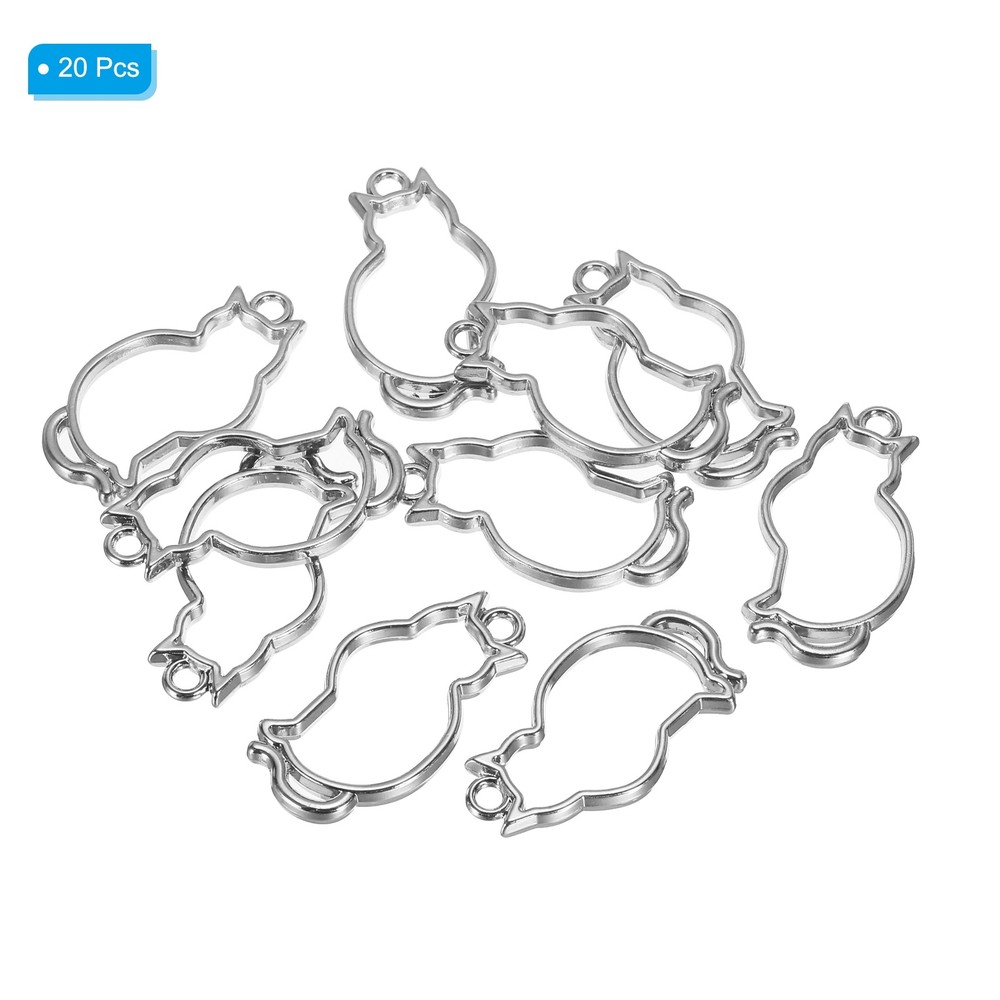 10Pcs Cat Shaped Alloy Open Back Bezel Pendants Resin Frame, Silver Tone