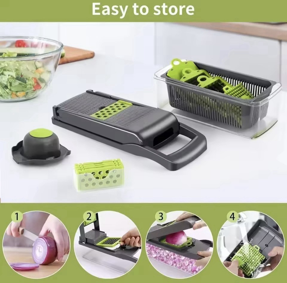 Multifunctional Vegetable Chopper with Interchangeable Blades, Container
