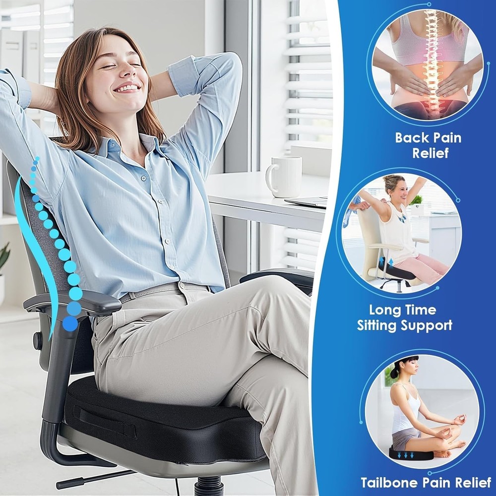 Portable Memory Foam Office Chair Cushion – Relieves Sciatica & Tailbone Pain