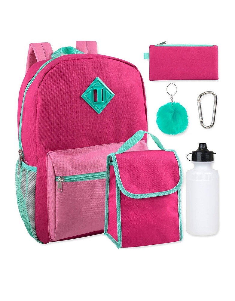 Lightning Bug, 6 PC Girls Solid Travel School Backpack Set w Pencil Pouch
