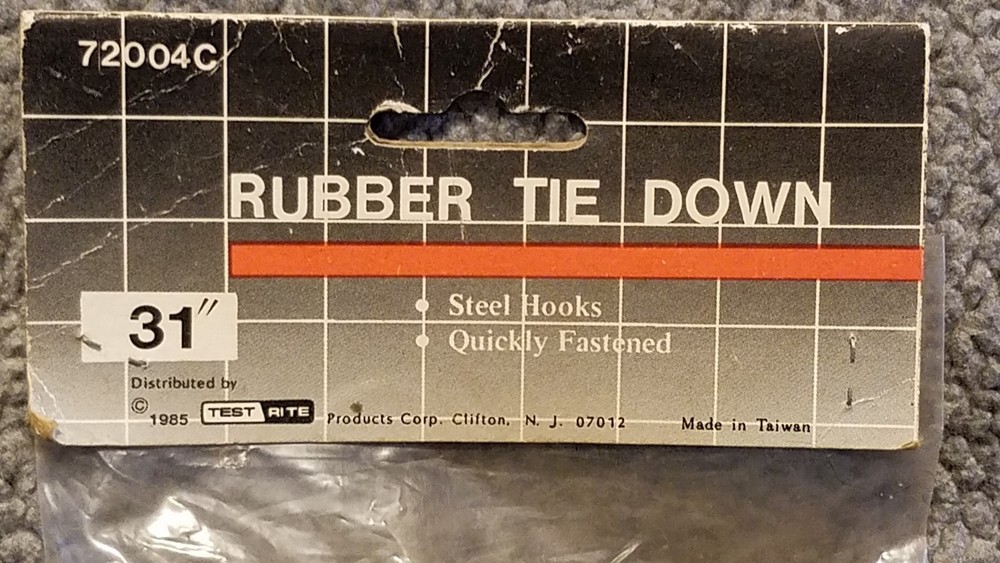 Rubber Tie Down 31 Inches Steel Hooks Quickly fastened Test Rite