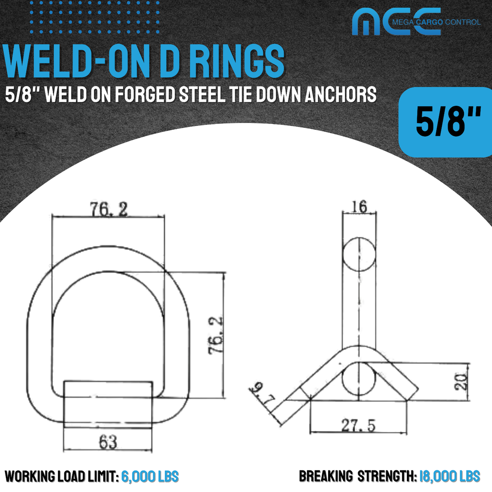 4 Pack Heavy Duty 5/8" Weld-On D Ring Flatbed Truck Trailer Cargo Tie Down Ring