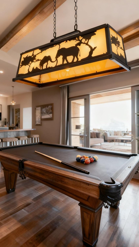 43" Elephant Pool Table Light for Game Room, Black Linear Pendant Lighting with