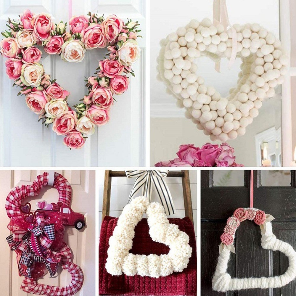 4 Pcs Heart Shaped Metal Wreath Ring Wire Frame Hanging Flower Frames