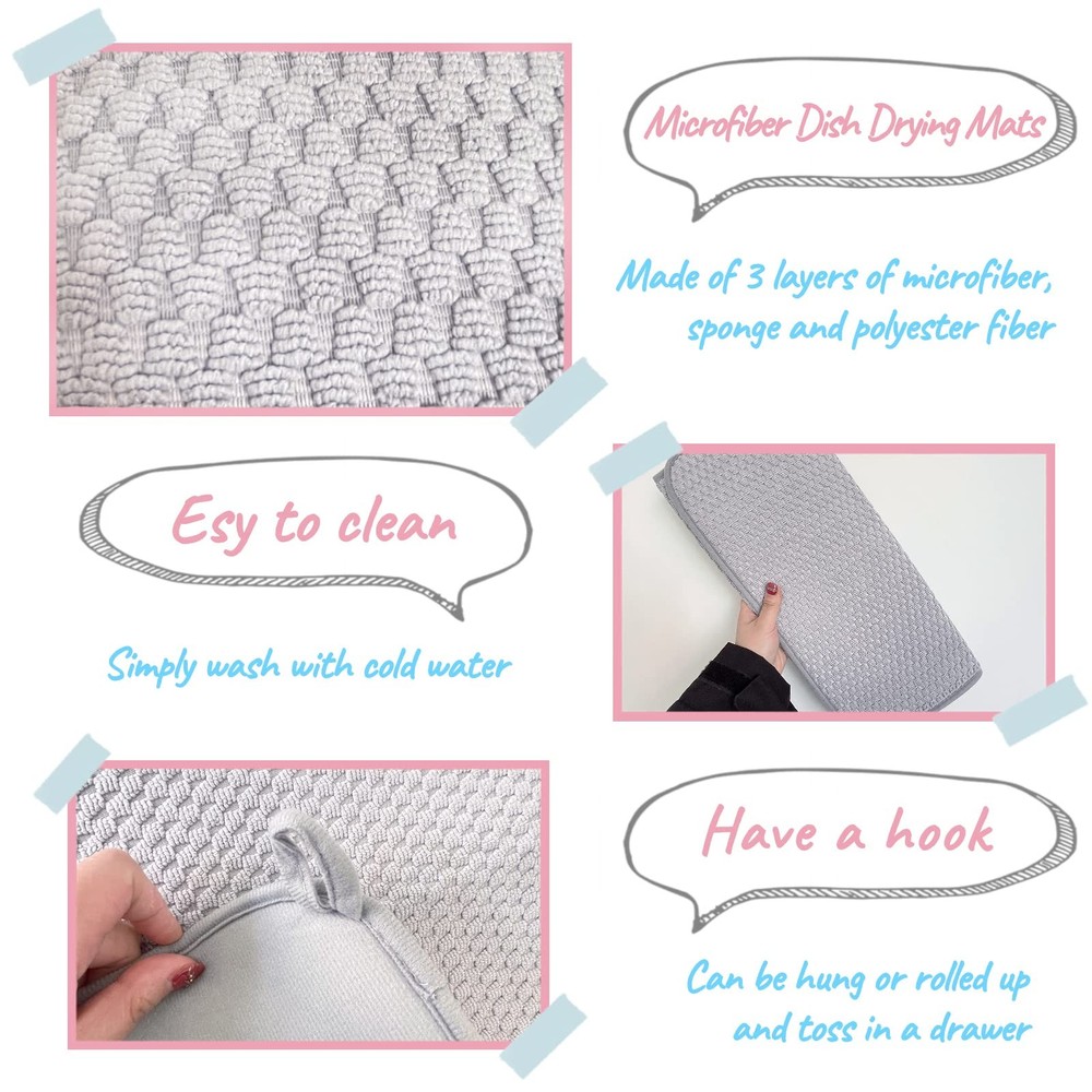 2 Pack Microfiber Dish Drying Mat,24*17 inch Absorbent Dish Drainer Kitchen C...
