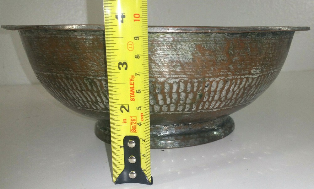 Early Hammered Tinned Copper Bowl Primitive Patterned Design Iran