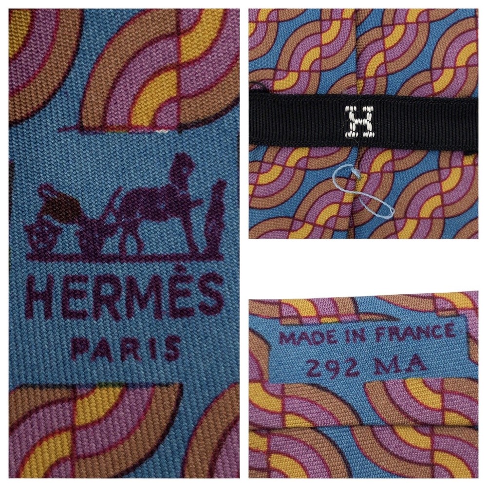 HERMES wave pattern all over brown gray silk tie blade width 11.5cm