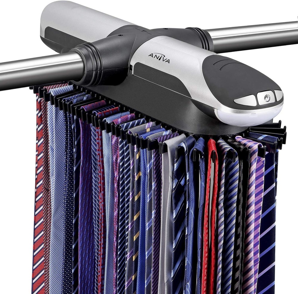 Motorized Tie Rack Closet Organizer with LED Lights Includes J Hooks for Wired..