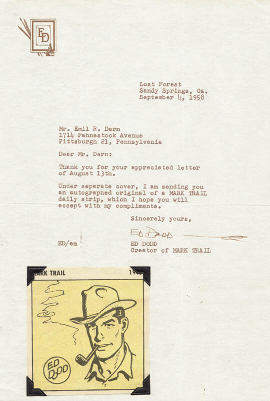 ED DODD - TYPED LETTER SIGNED 09/04/1958