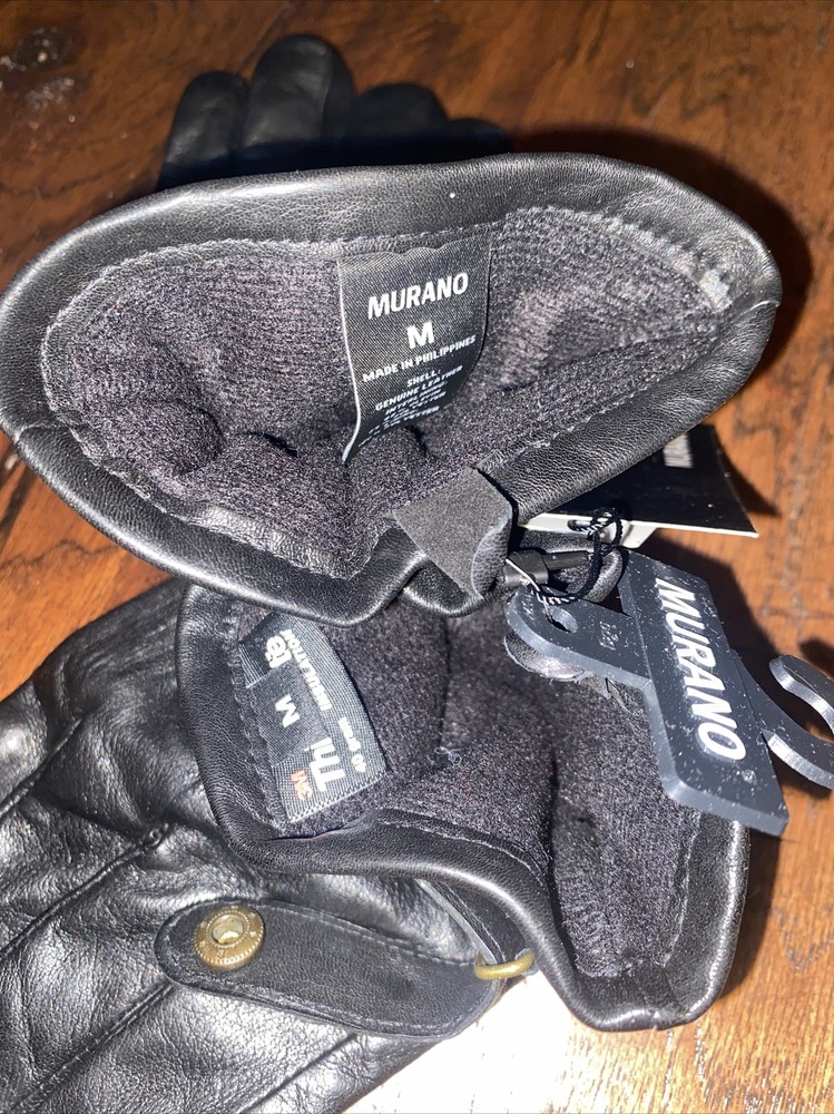 Murano Mens Leather Gloves, Thinsulate Insulation, Black Medium