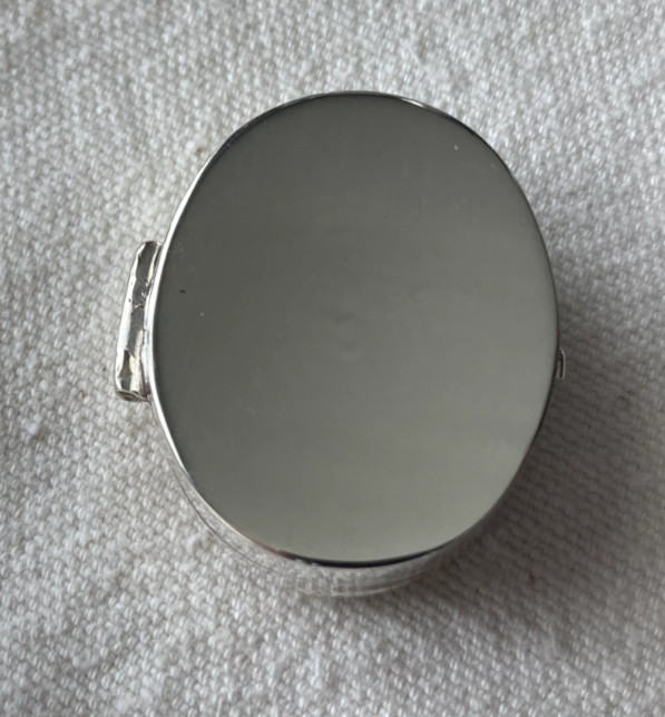 Sterling silver vintage etched oval pill box