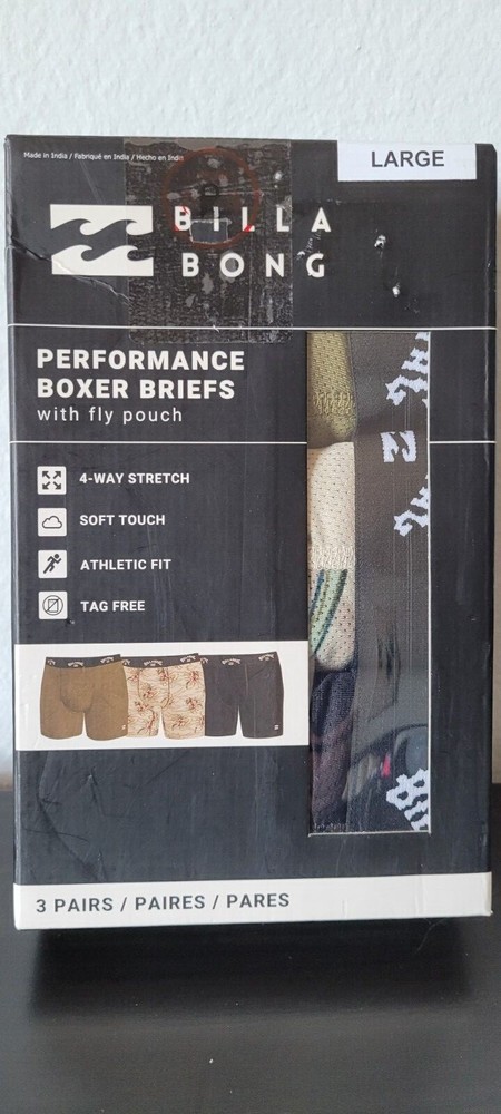 Billa Bong Men's 3-Pieces Performance Boxer Briefs. (101).