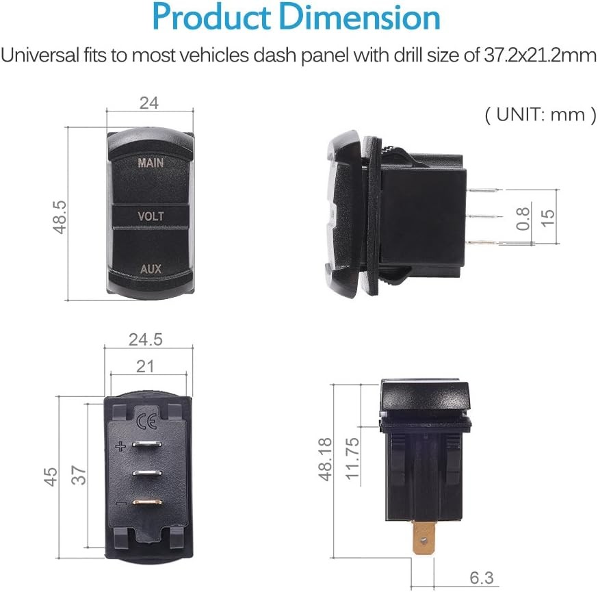 LED Digital Panel Double Voltmeter, Rocker Switch Style Voltage Monito