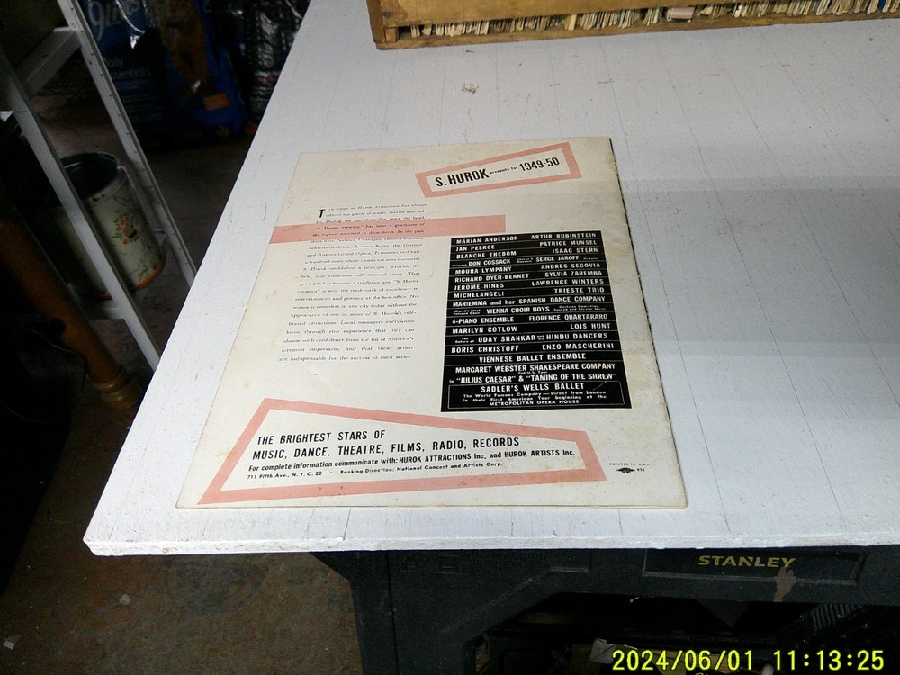 Arthur Rubinstein S Hurok Vintage Program 1950