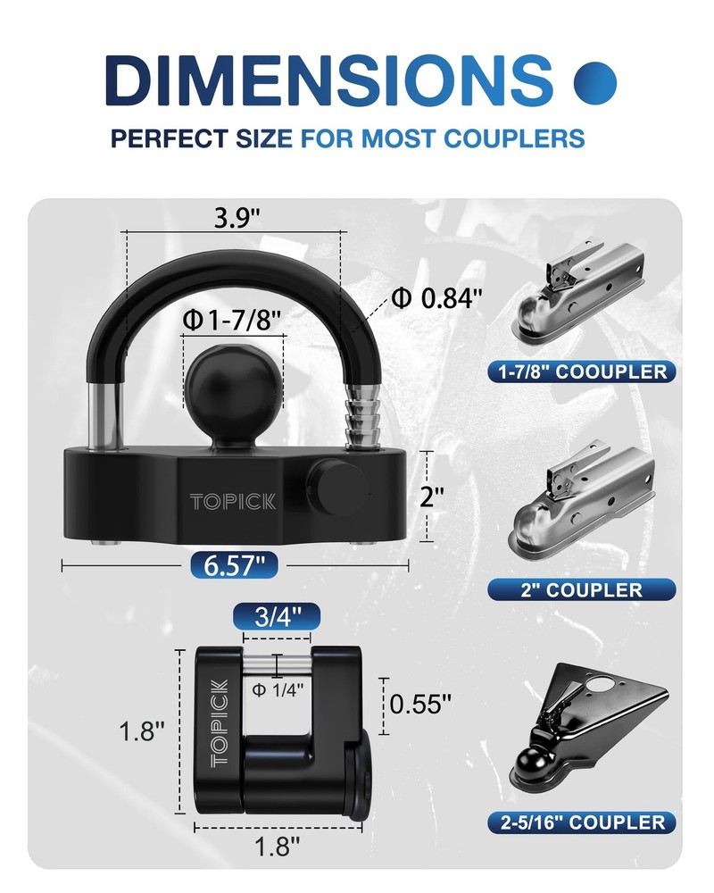 TOPICK Universal Trailer Hitch Lock Set, Includes Extra Large, Black