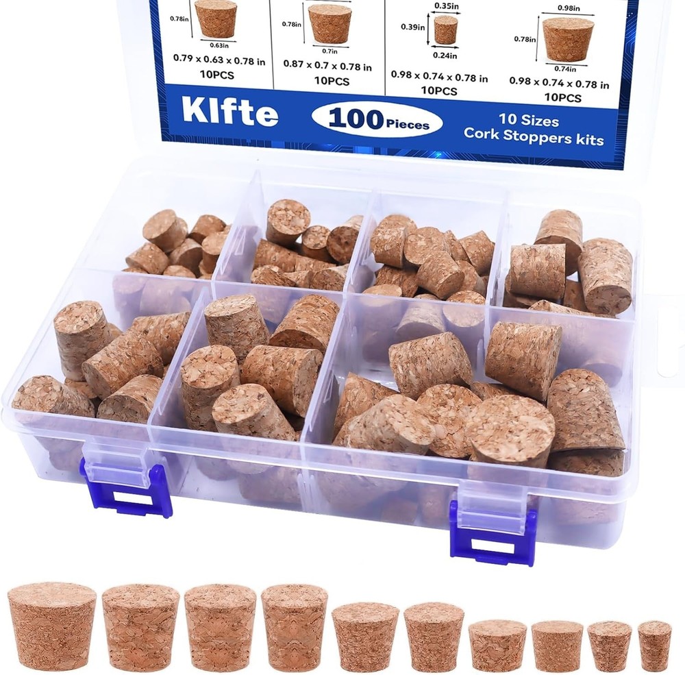 100Pack 10 Sizes Cork Stoppers,Small Corks Plugs For Bottles, Replacement Tap...