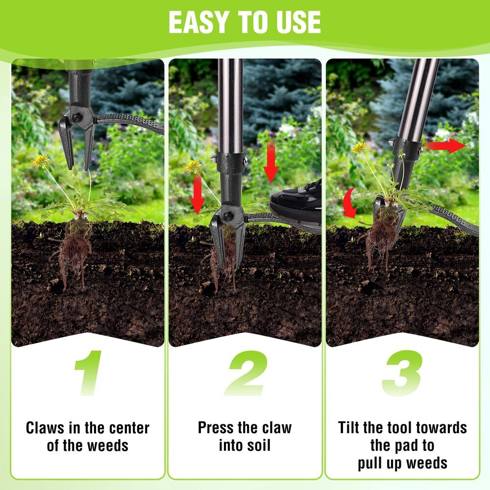 WORKPRO Weed Puller Tool 33"-46" Handle Stand Up Heavy Duty Weed Remover 4 Claws