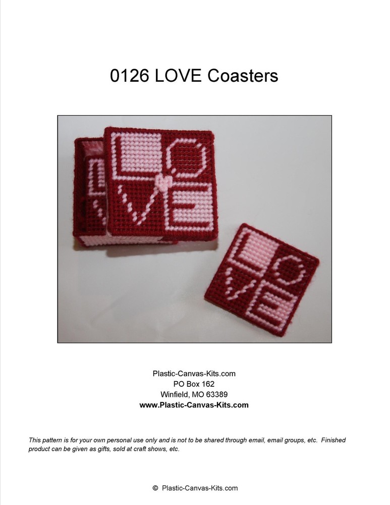 LOVE Coaster Set-Valentine's Day-Plastic Canvas Pattern or Kit
