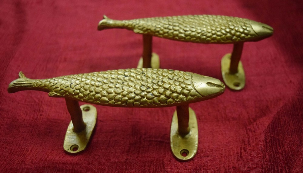 Nautical Fish Shape Pair Door Pull Door Handle Brass Wardrobe Handle Decor VR189