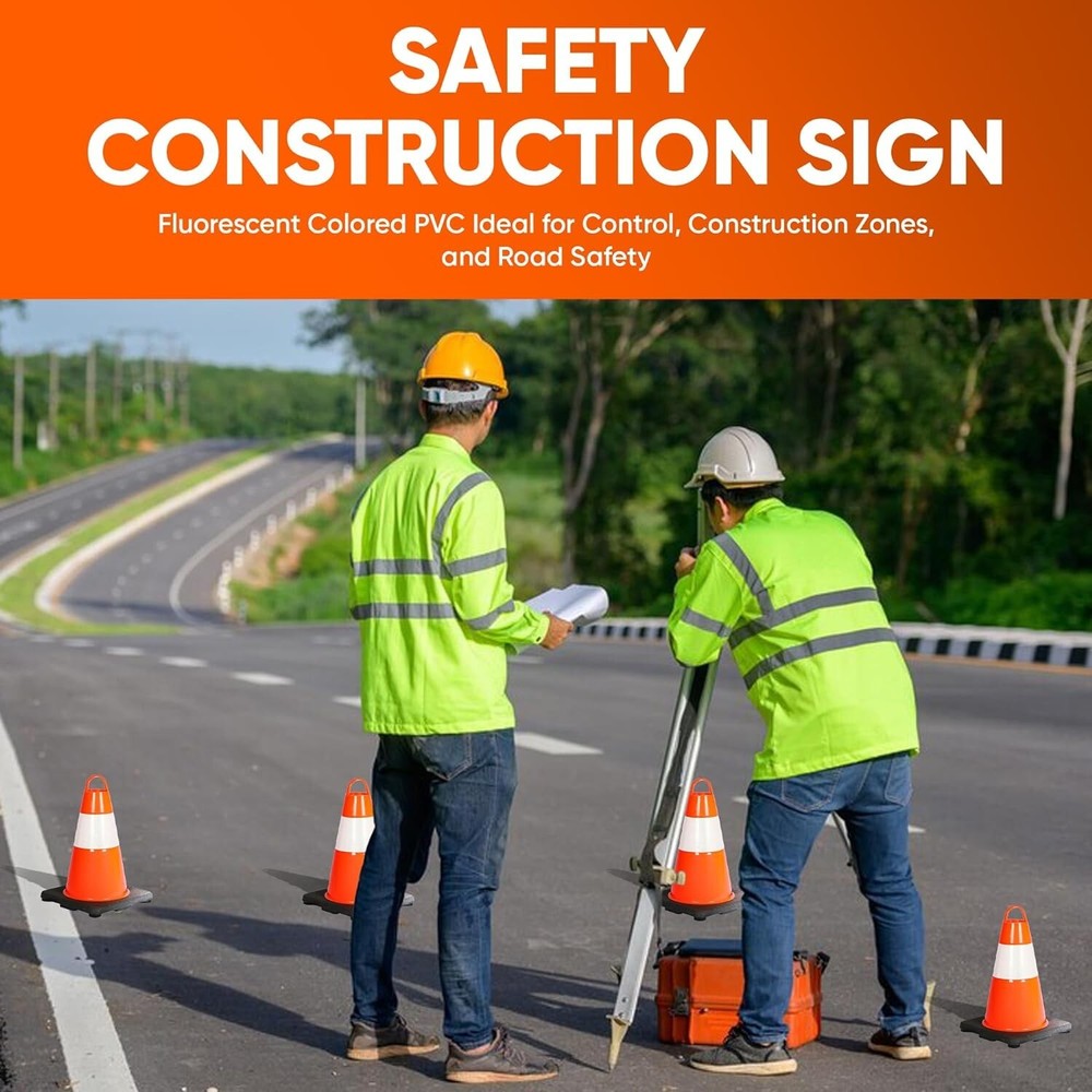 Pyle 12" PVC Cone - 6 Pieces High Visibility Structurally Stable for Traffic