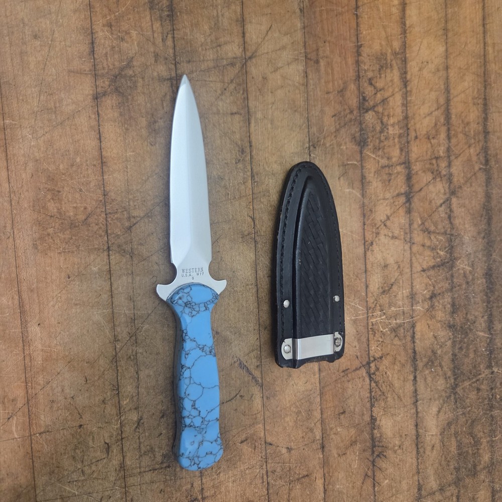 Western W77 Stabilized Turquoise Fixed Blade Boot Knife w/sheath