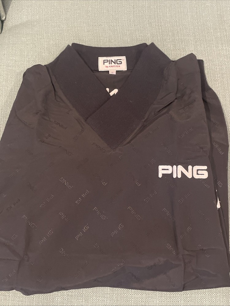 PING Karsten Short-Sleeve Windbreaker Pullover – Size S Black Logo Pattern