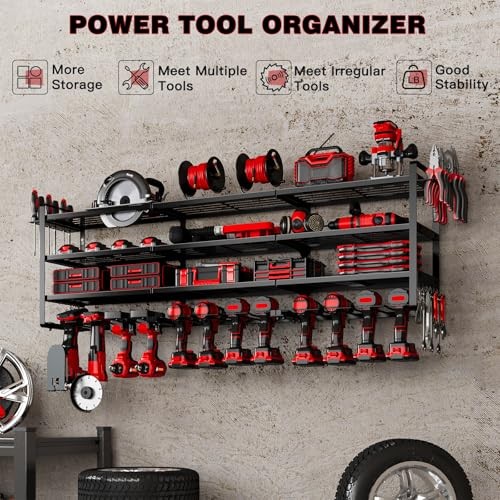 48" Large Power Tools Organizer Wall Mount,12 Drill Holder for Garage, Black