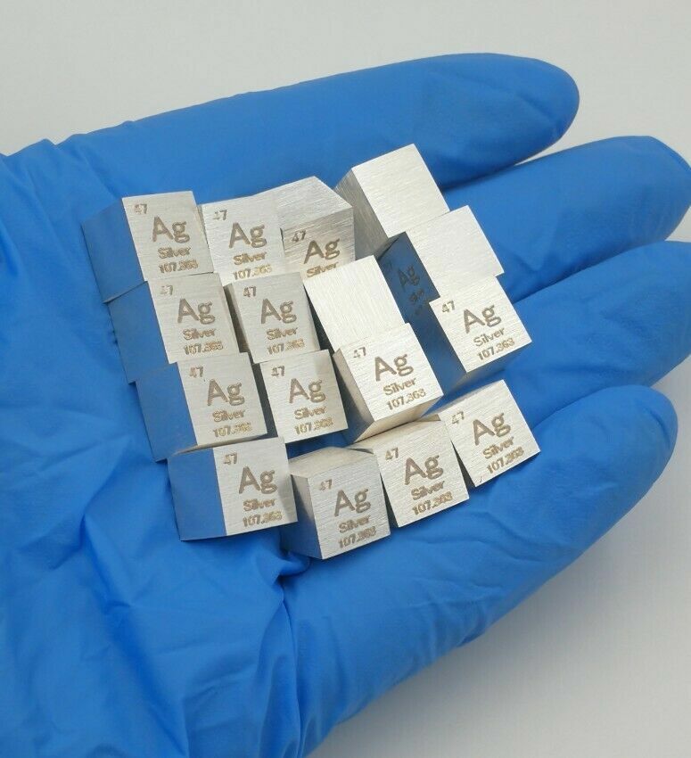 10mm Metal silver Cube 99.99% Pure Ag Density Cube Specimen Element Collection