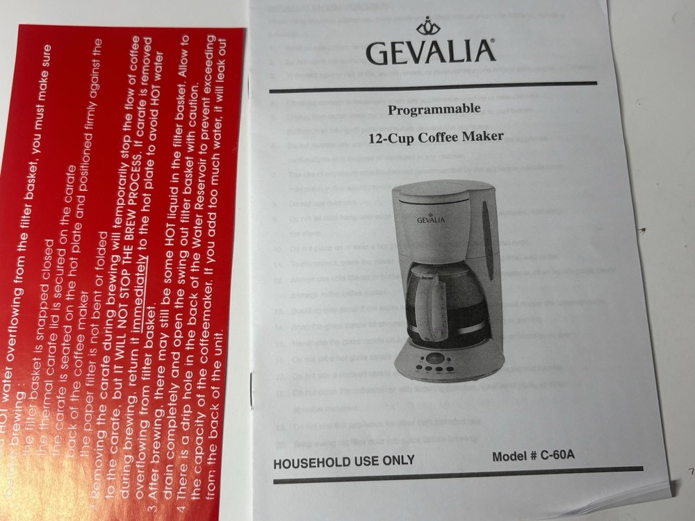 GEVALIA KAFFEE PROGRAMMABLE 12-CUP COFFEEMAKER BLACK MODEL C60-A NEW