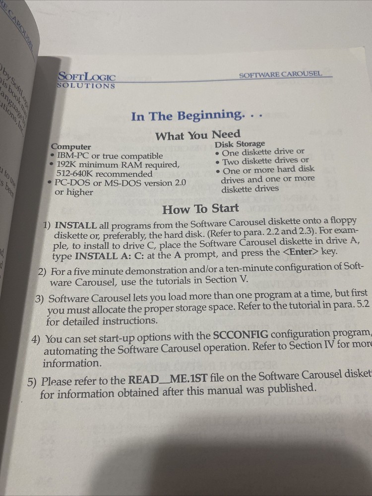 Software Carousel IBM SoftLogic Operating Instructions