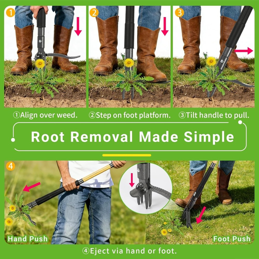 Complete Weeding Kit: Heavy-Duty Bamboo Puller & 16-Gallon Leaf Collection Bag