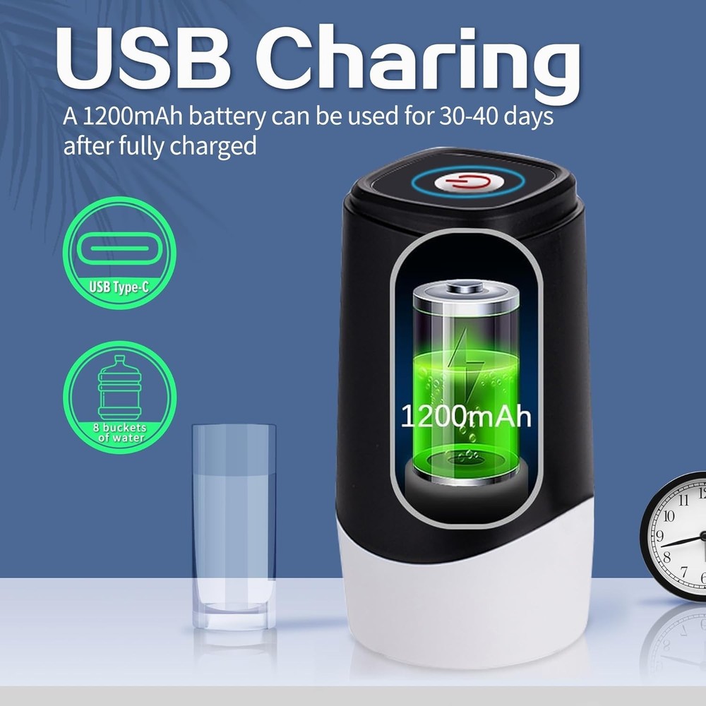 Electric 5 Gallon Water Jug Pump with Easy One-Button Operation & USB Charging