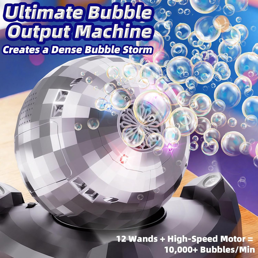 Bubble Machine for Kids & Toddlers 1-3, Automatic Disco Bubble Blower Maker with