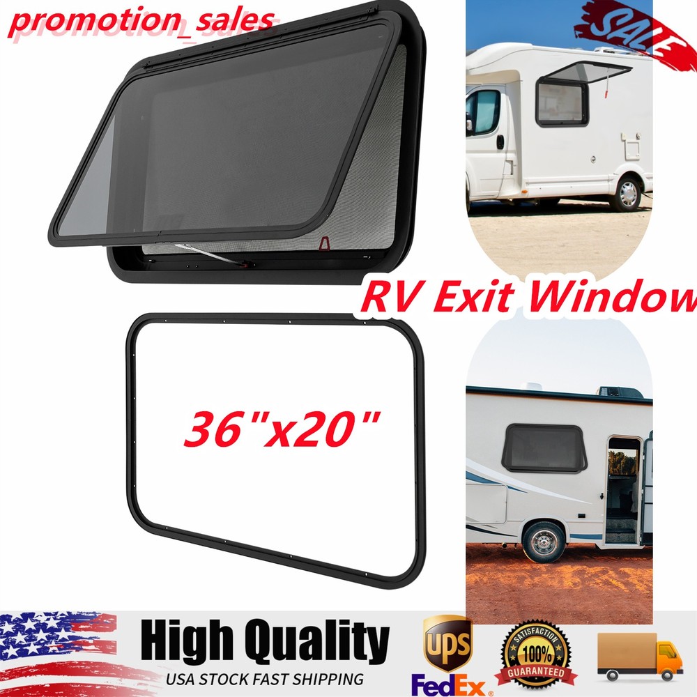 36"x20" RV Emergency Push Out Exit Window w/ Trim Ring & Screen Camper Trailer
