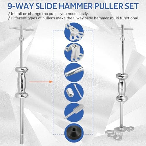 19PCS Slide Hammer Puller Set | 9-Way Internal External Puller Hub Puller,