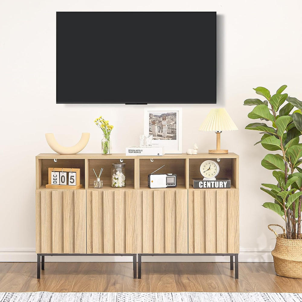 Modern Industrial Buffet Cabinet with Storage & Adjustable Shelf, Fluted Design
