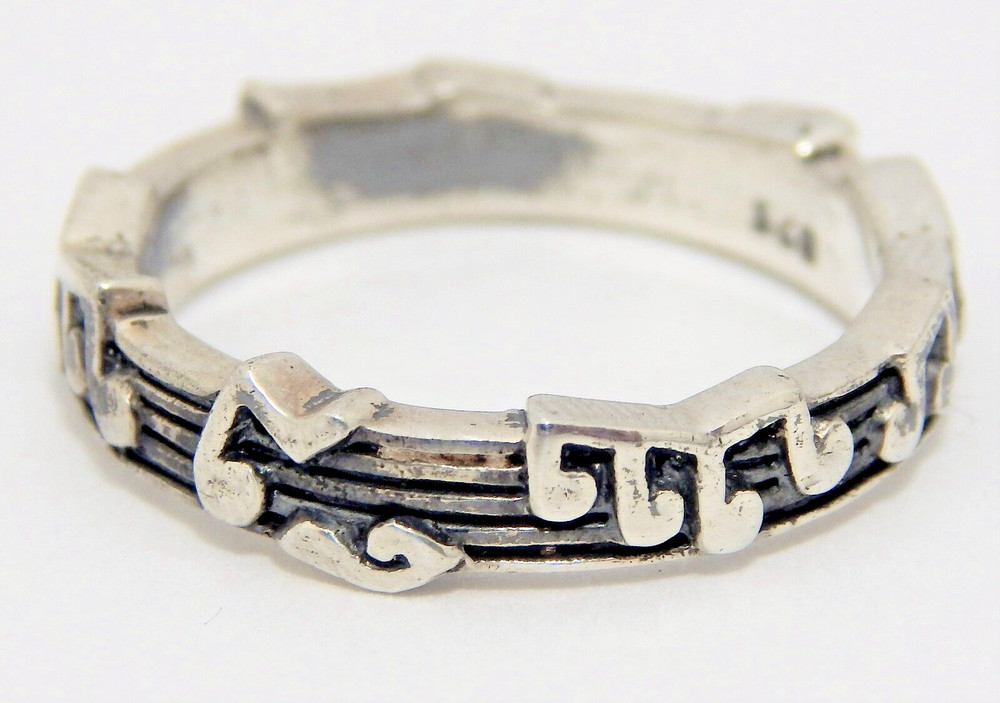 Sterling silver Musical Note Band 4mm wide Solid Heavy Size 7