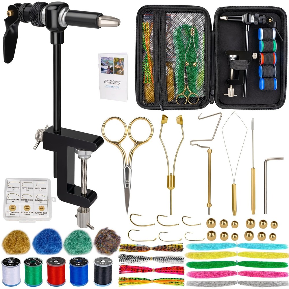 Complete Fly Tying Vise & Tools Kit with Bag - Essential for Beginners & Experts