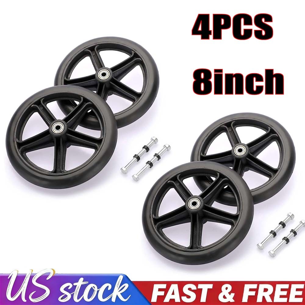 4Pcs 8 Inch Walker Wheels Replacement Solid Anti Slip Rollator Wheel Set Black