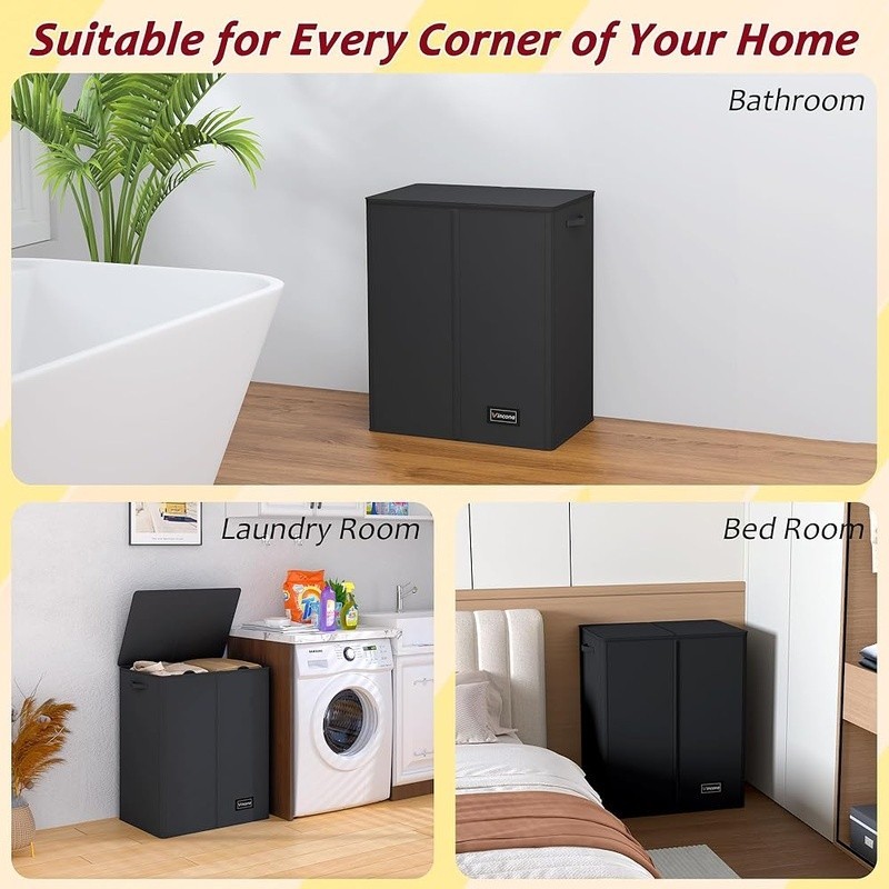 Large 150L Laundry Hamper W/ Lid 2 Section Compartment Durable Storage Basket US
