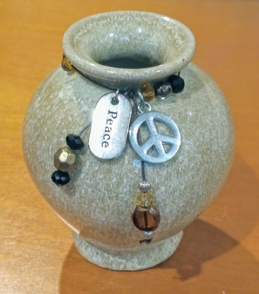 Glazed Pottery Vase Beaded Design Peace Charm Diffuser Home Decor