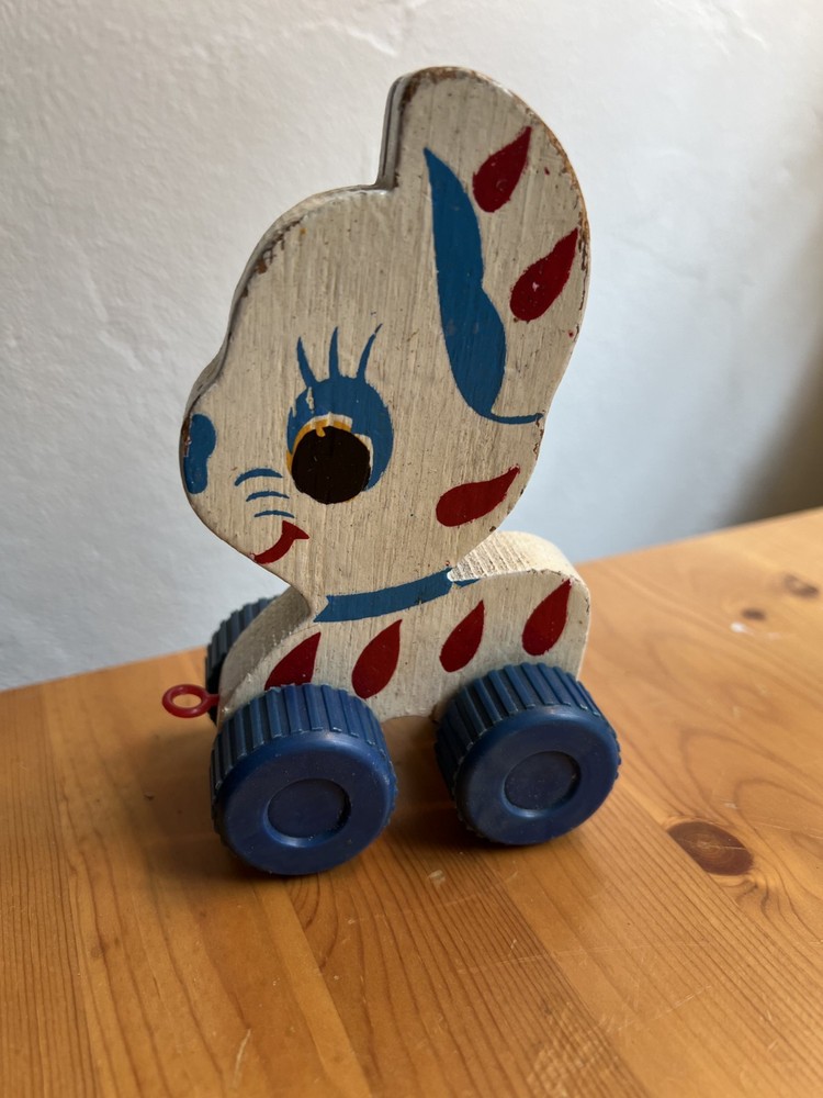 Cute Vintage Pull Toy Plastic Red Wheels