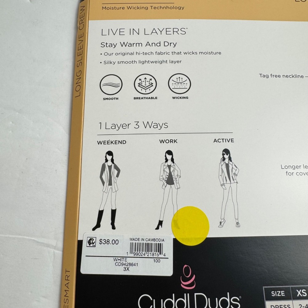 Cuddl Duds NEW Climatesmart White Long Sleeve Crew Plus Size 3X Warm Base Layer
