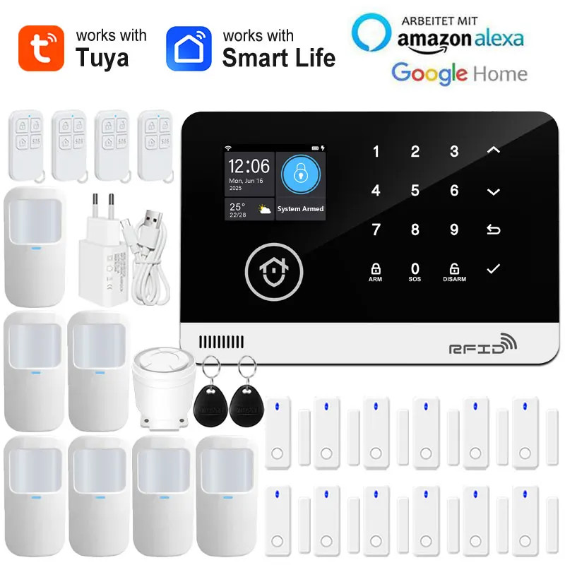 Tuya Smart WiFi GSM Home Security Alarm System Touch Keyboard RFID APP Control
