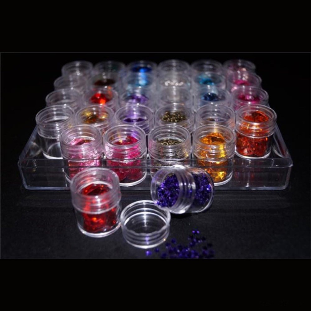 Versatile Clear Plastic Storage Box with 30 Jars - Organize Crafts & Small Items