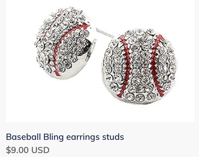 Baseball Bling/ Post earrings/ handmade/silver plated/