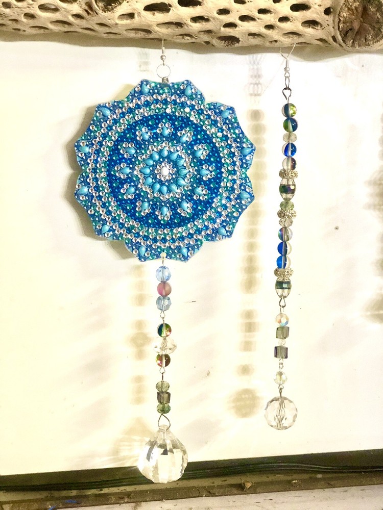 Handmade Crystal Sun Catcher On Cholla Wood 17” Lgth