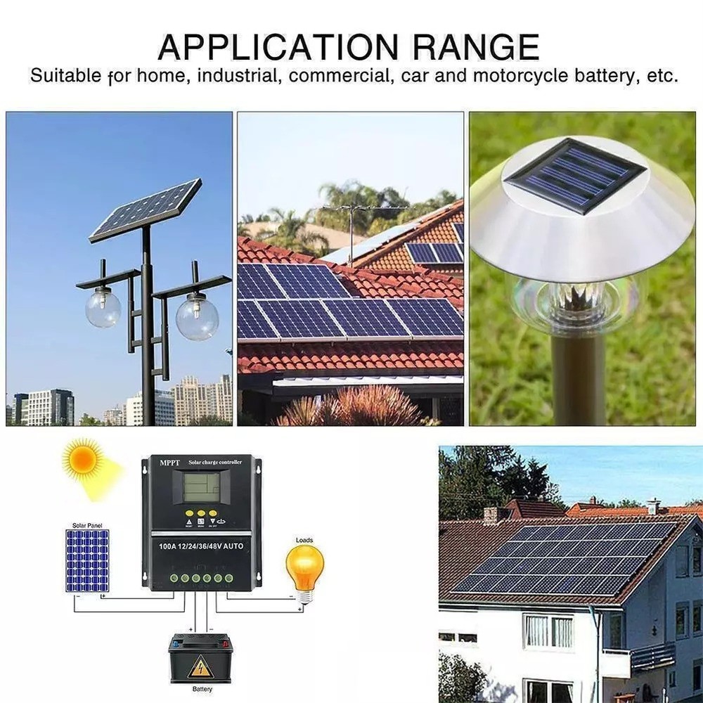 100A MPPT Solar Charge Controller LCD Display Battery Intelligent Regulator